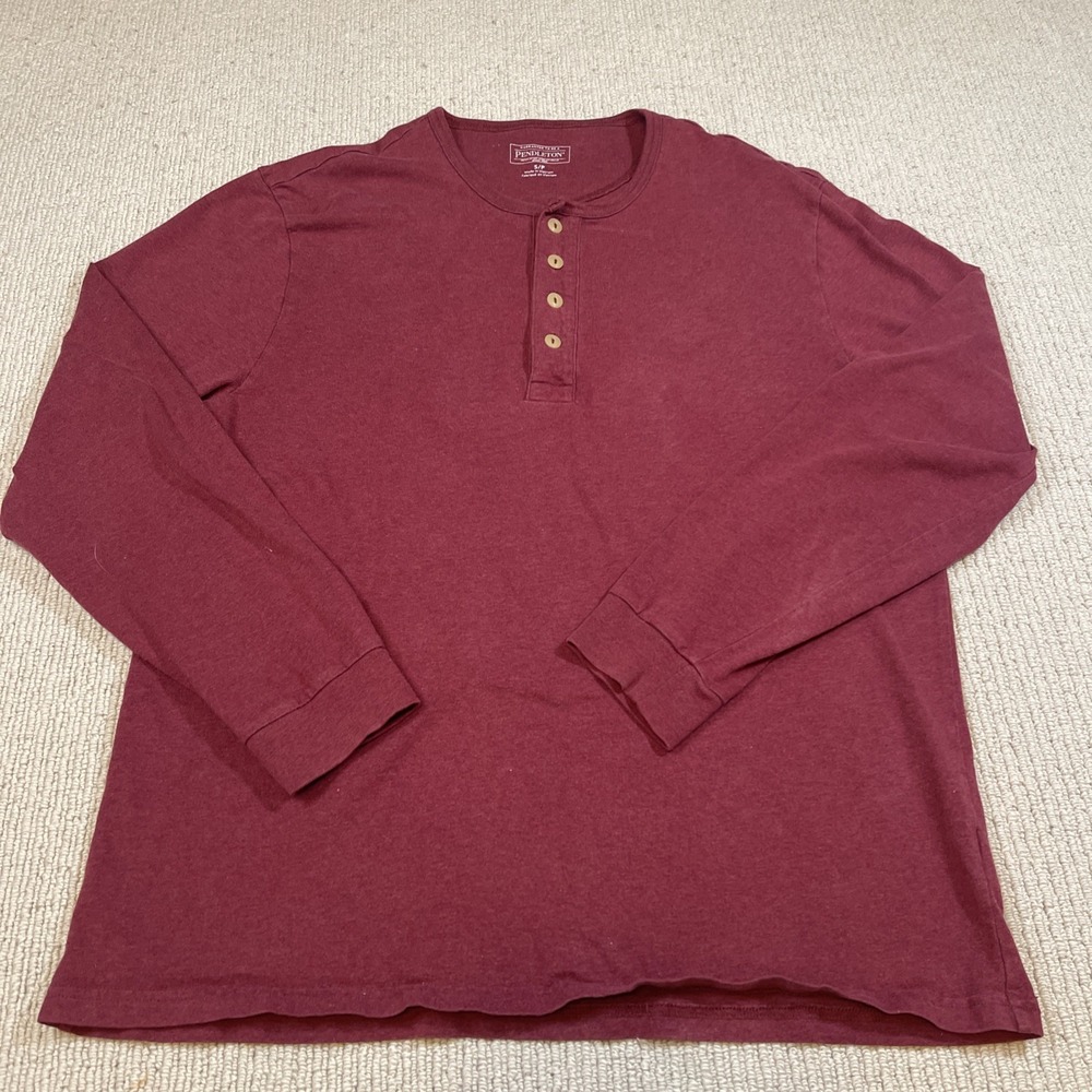 Pendleton Men's Small Long-Sleeve Henley Cotton Shirt Buttons Burgundy